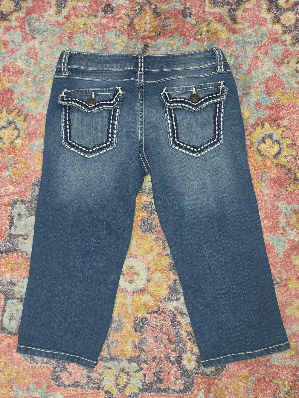☆ Rock 47 By Wrangler Ultra Low Rise Thick Stitch Flap Pocket Crop Jeans ☆ 3/4 ☆